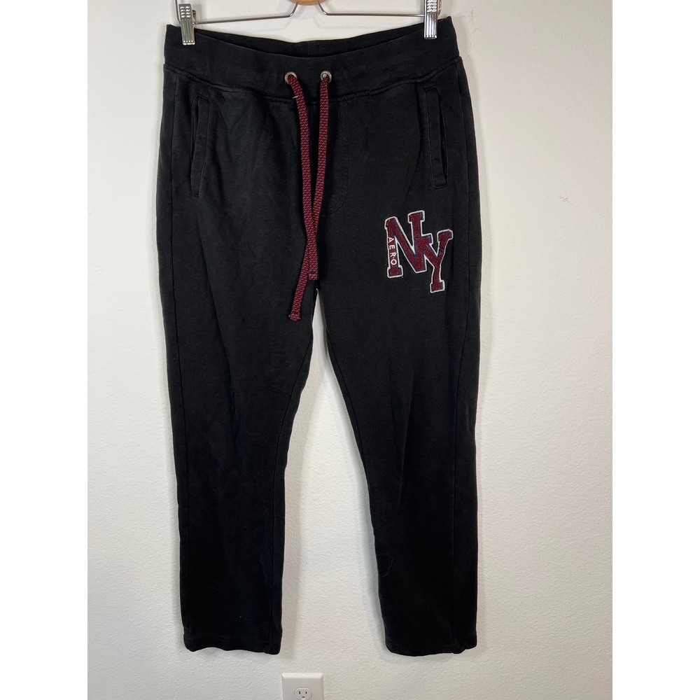 Aeropostale Mens Sweatpants NY Graphic Patch Drawstring Black M